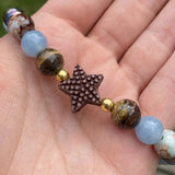 Handmade Women's Blue Brown White Beaded Stretch Bracelet Star Charm Stretch Jewelry One Size Fits All