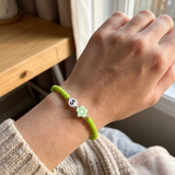 Green Initial Bracelet • Custom Flower Bead Bracelet • Personalized Gift for Her