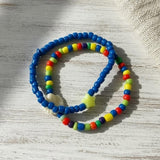Handmade Rainbow Beaded Bracelet Set, Star & Clam Accents, Playful Boho Jewelry