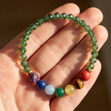 Green Crystal and 7 Chakra Gemstone Bracelet Natural Stone Beaded Handmade Stacking Jewelry Boho Style