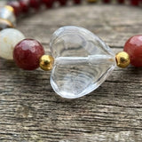 Handmade Gemstone Romantic Beaded Heart Bracelet Crystal Jewelry Red and Clear Boho Style Minimalist