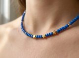 Royal Blue Beaded Star Necklace Minimalist Blue Bead Choker Jewelry Metal-Plated Clasp w/ Extension Chain