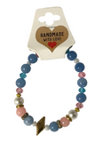 Pastel Ocean Beaded Bracelet, Gold Seashell Charm, Beach Jewelry