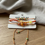 Orange Yellow Mint Bracelet Stack, Handmade Beaded Friendship Bracelets, Lemon Lime, Butterfly & Crown Charm Jewelry