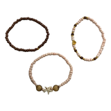 Handmade Sandrift Brown Gold Beaded Bracelet Set, Starfish Charm, Boho Ocean Jewelry