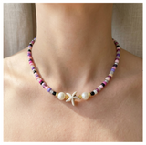 Handcrafted Lavender Coast Starfish and Pearl-like Necklace, Metal-Plated Clasp w/ Extension Chain