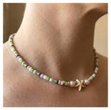 Handcrafted Summer Beach Beaded Necklace, Metal-Plated Clasp w/ Extension Chain