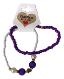Handmade Ivory and Purple Duo Beaded Bracelets with Faux Pearl Accent