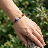 Green Crystal and 7 Chakra Gemstone Bracelet Natural Stone Beaded Handmade Stacking Jewelry Boho Style