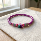 Handmade Purple Beaded Bracelet, Multicolor Striped Beads, Playful Boho Jewelry