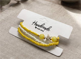 Handmade Yellow White Beaded Bracelet Set, Starfish Charm, Boho Ocean Jewelry