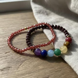 Red & Black Handmade Chakra Beaded Bracelet Set, Faceted Beads Healing Crystal Stretch Jewelry