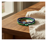 Handmade Indigo and Emerald Green Beaded Bracelets with Candy-like Charm, Teen Jewelry, Novelty Bracelet, Boho-chic