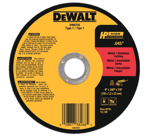 DeWALT DW8725 High-Performance Metal/Stainless Cutting Wheels Type 1