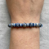 Handmade K2 Stone & Azurite Granite Stretch Bracelet with Blue & White Heishi Polymer Clay Spacer Beads