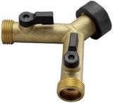 GroundWork DRG2021112 Brass Dual Hose Connector 3/4 Inch with Shutoff