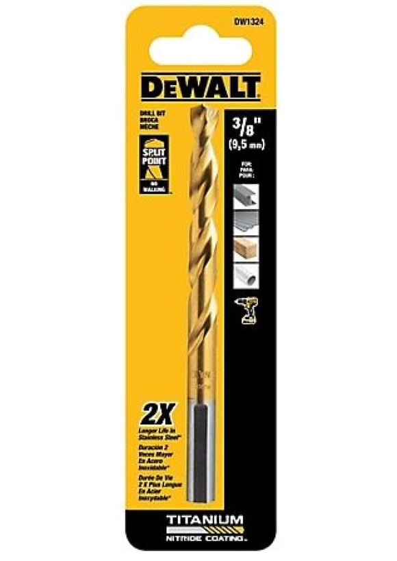 DeWALT DW1324 G Heavy-Duty 135 Split Point Tip Titanium Drill Bit, 3/8 in.