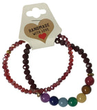 Red & Black Handmade Chakra Beaded Bracelet Set, Faceted Beads Healing Crystal Stretch Jewelry