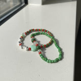 Handmade Red and Green Bracelet Set— Personalized Beaded Stretch Jewelry, Cute Colorful Gift For Her