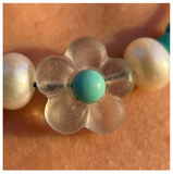 Minimalist Acrylic Flower Bead Necklace, Black Cord, Gold-Plated Metal Clasp with Extension Chain