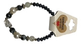 Handmade Beaded Bracelet – Faceted Jet Black & White Pearl-Style Beads, Monochrome Boho Chic Jewelry
