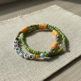 Green and Orange You Rock Letter Beads Bracelet Set, Handmade Stackable Jewelry, Personalized Gift For Her