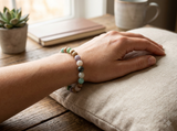 Earth Tone Beaded Bracelet - Green Brown Gemstone Smooth Round Natural Stone Stretch Crystal Jewelry Gift for Women