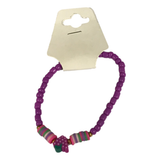 Handmade Purple Beaded Bracelet, Multicolor Striped Beads, Playful Boho Jewelry