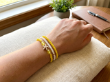 Handmade Yellow White Beaded Bracelet Set, Starfish Charm, Boho Ocean Jewelry