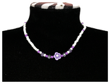 Handcrafted Lavender Bloom Beaded Necklace, Metal-Plated Clasp w/ Extension Chain