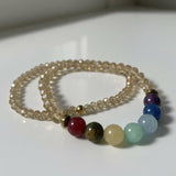 Handmade Chakra Beaded Bracelet Set, Crystal Stretch Multicolor Gemstone Jewelry, MInimalist Style Gift for Her