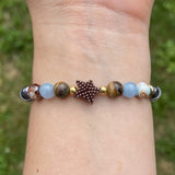 Handmade Women's Blue Brown White Beaded Stretch Bracelet Star Charm Stretch Jewelry One Size Fits All