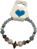Handmade Aquamarine and Pearl Beaded Bracelet Blue White Natural Stone Boho Style One Size Gemstone Jewelry