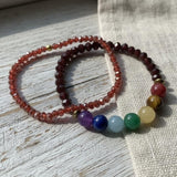 Red & Black Handmade Chakra Beaded Bracelet Set, Faceted Beads Healing Crystal Stretch Jewelry