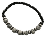 Handmade Beaded White Howlite-style & Black Onyx-style Stretch Bracelet, Boho Jewelry