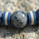 Handmade K2 Stone & Azurite Granite Stretch Bracelet with Blue & White Heishi Polymer Clay Spacer Beads