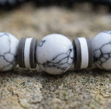 Handmade Beaded White Howlite-style & Black Onyx-style Stretch Bracelet, Boho Jewelry