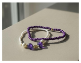 Handmade Ivory and Purple Duo Beaded Bracelets with Faux Pearl Accent