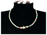 Handcrafted Seaside Starfish Beaded Necklace, Metal-Plated Clasp w/ Extension Chain