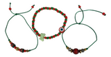 Evil Eye Butterfly Bracelet Set, Red Green Seed Bead Bracelet, Protection Jewelry, Adjustable Friendship Bracelet, Boho Gift for Her