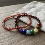 Red & Black Handmade Chakra Beaded Bracelet Set, Faceted Beads Healing Crystal Stretch Jewelry