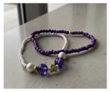 Handmade Ivory and Purple Duo Beaded Bracelets with Faux Pearl Accent