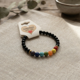 Black Onyx and Gemstone Chakra Handmade Bracelet Natural Stone Beaded Crystal Jewelry with Gold Accents
