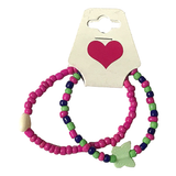 Handmade Pink Green Blue Beaded Bracelet Set, Butterfly Charm & Oval Accent, Playful Boho Jewelry