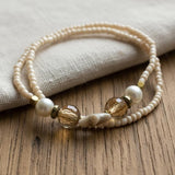 Neutral Tones Beaded Bracelet Set, Handmade Glass & Pearl Accent, Coastal Minimalist Boho Stackable Jewelry