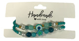 Handmade 2-Piece Turquoise Bracelet Set with White & Blue Beads, Evil Eye & Star Accents – Gift Jewelry, Boho Chic Style
