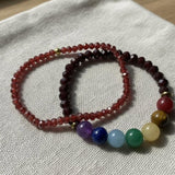 Red & Black Handmade Chakra Beaded Bracelet Set, Faceted Beads Healing Crystal Stretch Jewelry