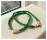 Handmade Vibrant Green Sliced-Apple and Butterfly-like Charm Beaded Bracelet, Teen Jewelry, Novelty Bracelet, Boho-chic