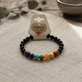 Black Onyx and Gemstone Chakra Handmade Bracelet Natural Stone Beaded Crystal Jewelry with Gold Accents