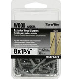 Fas-N-Tite Wood Screws, Exterior, Phillips Drive, #8 X 1-5/8", Gray, Steel, 75 PK